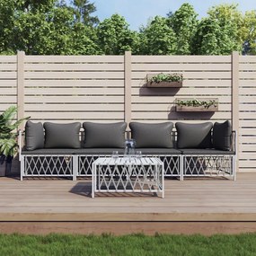 5 pcs conjunto lounge de jardim com almofadões aço branco