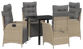 Conjunto de Jantar de Jardim de 5 Peças com Rattan de Polietileno Bege