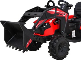 Trator elétrico para Crianças 12V 4x4 720-T Com Reboque Rodas EVA, Assento de couro Vermelho
