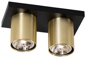 Spot de teto moderno preto com 2 luzes dourado - Tubo Moderno