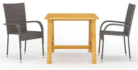 3 pcs conjunto de jantar para jardim castanho