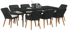 Conjunto de Jantar de 9 Peças Preto em Rattan e Poliéster