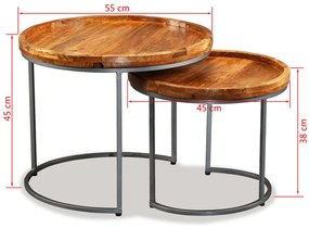 Mesa de apoio 2 pcs madeira de mangueira maciça