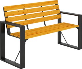 Banco de Jardim Exterior de 2 Lugares com Encosto e Assento Ripado em Madeira e Estrutura de Aço 136x54x82 cm Cor Madeira