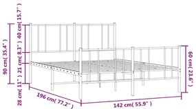 Estrutura de cama com cabeceira e pés 135x190 cm metal preto