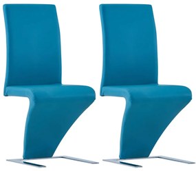 Cadeiras de jantar forma ziguezague 2 pcs couro artificial azul