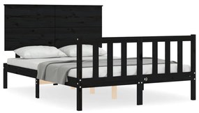 Estrutura de cama com cabeceira 140x190 cm madeira maciça preto