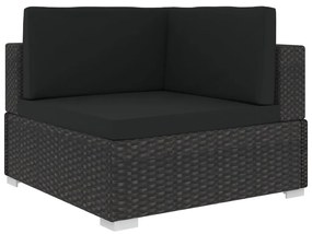 5 pcs conjunto lounge de jardim c/ almofadões vime PE preto
