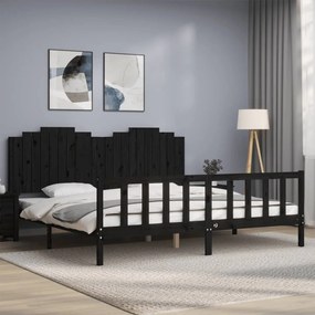 vidaXL Estrutura de cama com cabeceira 200x200 cm madeira maciça preto