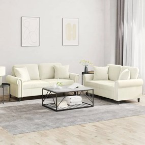vidaXL 2 pcs conjunto de sofás com almofadas veludo cor creme