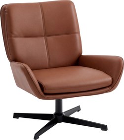 Poltrona de Sala Estofada em PU Poltrona de Leitura com Assento Acolchoado Apoios de Braços Pernas Metálicas Castanho