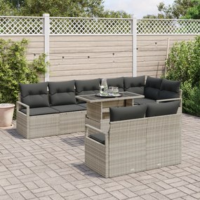 Conjunto de Sofá de Jardim de 9 Peças com Almofadas Cinza Claro Rattan