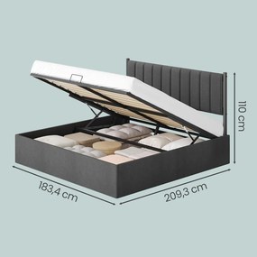 Estrutura de cama, 180 x 200 cm (COLCHÃO NÃO INCLUIDO), com base de ripas rebatível  Cinza