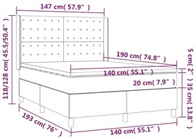 Cama box spring c/ colchão/LED 140x190cm tecido castanho-escuro