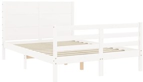 Estrutura de cama com cabeceira 140x190cm madeira maciça branco