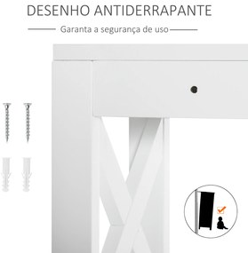 Armário de banheiro com 3 prateleiras e 2 gavetas com dispositivo anti-queda 60x20x165 cm Branco