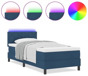 Cama Box Spring com Colchão &amp; LED Azul 90x190 cm Tecido