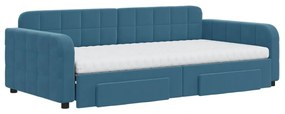 Sofá-cama com gavetão e gavetas 100x200 cm veludo azul