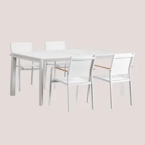 Conjunto De Mesa Extensível Starmi 180-240x100 Cm E 4 Cadeiras De Jardim Empilháveis Em Alumínio Archer Gardénia Branco - Sklum