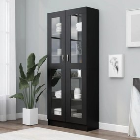 802769 vidaXL Armário vitrine 82,5x30,5x185 cm derivados de madeira preto