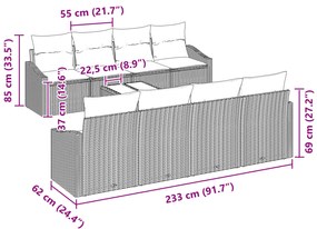 Conjunto de Sofá de Jardim com Almofadas Cinza Vime PE