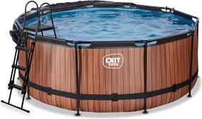 Piscina Redonda Wood de 360 x 122 cm com bomba de filtro de areia e cobertura - castanha