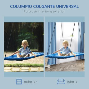 Outsunny Balanço para crianças acima de 3 anos de jardim ninho retangular até 150 kg com cordas ajustáveis ​​Tecido Oxford 900D e metal 150x80x180 cm azul