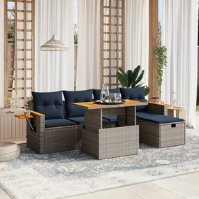 vidaXL 6 pcs conjunto sofás p/ jardim c/ almofadões vime PE cinzento