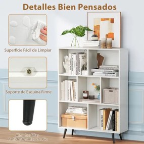 Estante de 3 níveis com 7 cubos, 4 pés de metal e dispositivo anti-capotamento para sala de estar ou escritório 80 x 24 x 107 cm branco