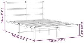 Estrutura de cama com cabeceira 135x190 cm metal preto
