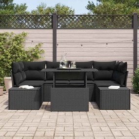 Conjunto de Sofás de Jardim de 7 Peças com Almofadas Preto Vime