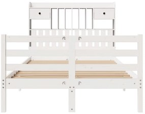 Cama com estante sem colchão 135x190 cm pinho maciço branco