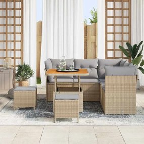 Conjunto de Sofás de Jardim 8 Peças com Almofadas Bege em Rattan Poli