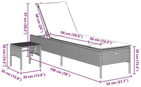 Espreguiçadeira com mesa e almofadão vime PE bege