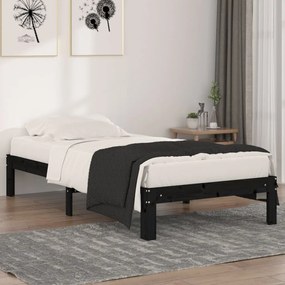 vidaXL Estrutura de cama solteiro 90x190 cm madeira maciça preto
