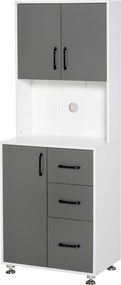 Armário alto de cozinha com 3 portas, 3 gavetas e bancada 60 x 40 x 160 cm, cinzento