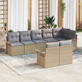 Conjunto de Sofá de Jardim em 8 Peças com Almofadas Bege Poli Rattan