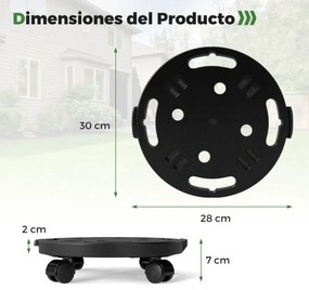 Plataforma redonda móvel 30 x 28 x 7 cm Suporte para plantas com 4 rodas universais Plataforma rolante móvel para móveis, vasos e floreiras Preta