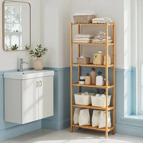 Estante casa banho em bambu com 6 prateleiras 26 x 60 x 160,9 cm Bege