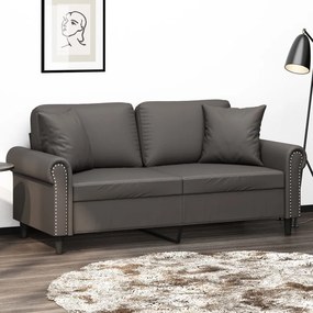 vidaXL Sofá 2 lugares c/ almofadas/almofadões 140cm couro artif. cinza