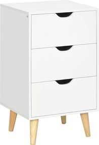 Mesa de cabeceira com 3 gavetas, estilo escandinavo, 40 x 35 x 68,5 cm, branca