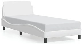 Estrutura de cama c/ cabeceira couro artificial 90x190cm branco