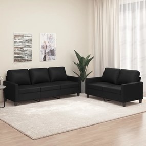 vidaXL 2 pcs conjunto de sofás com almofadões couro artificial preto