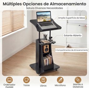 Mesa de Orador Móvel, 50 x 40 x 72-112 cm, Altura Ajustável, Preto