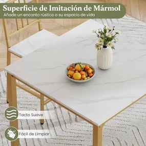 Conjunto de mesa de jantar alta e 4 bancos para 4 pessoas com tampo em imitação de mármore, mesa quadrada moderna branco