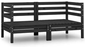 Sofás de canto para jardim 2 pcs madeira de pinho maciça preto