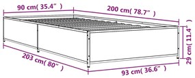 Estrutura de cama derivados de madeira e metal carvalho sonoma