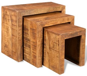 Conjunto mesas de encastrar 3 pcs madeira de mangueira maciça