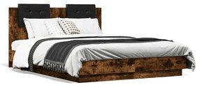 vidaXL Estrutura cama c/ cabeceira/luzes LED 120x190cm carvalho fumado