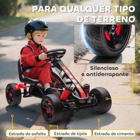 Kart a Pedais para Crianças com Embraiagem Automática Travão e Rodas Antiderrapantes em EVA 100x59x60,5 cm Vermelho